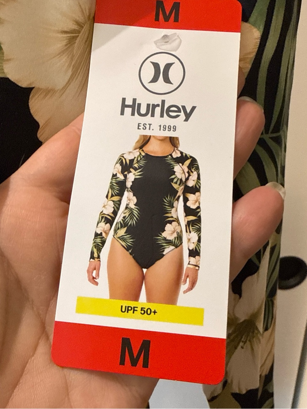 Hurley Ladies Long Sleeve One Piece Rash Guard Swimsuit Size M Black Floral Zip - Picture 7 of 9